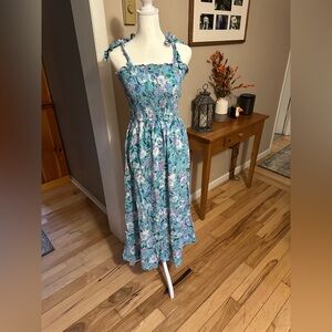 Blue and Orange Sleeveless Sundress with Spaghetti Straps